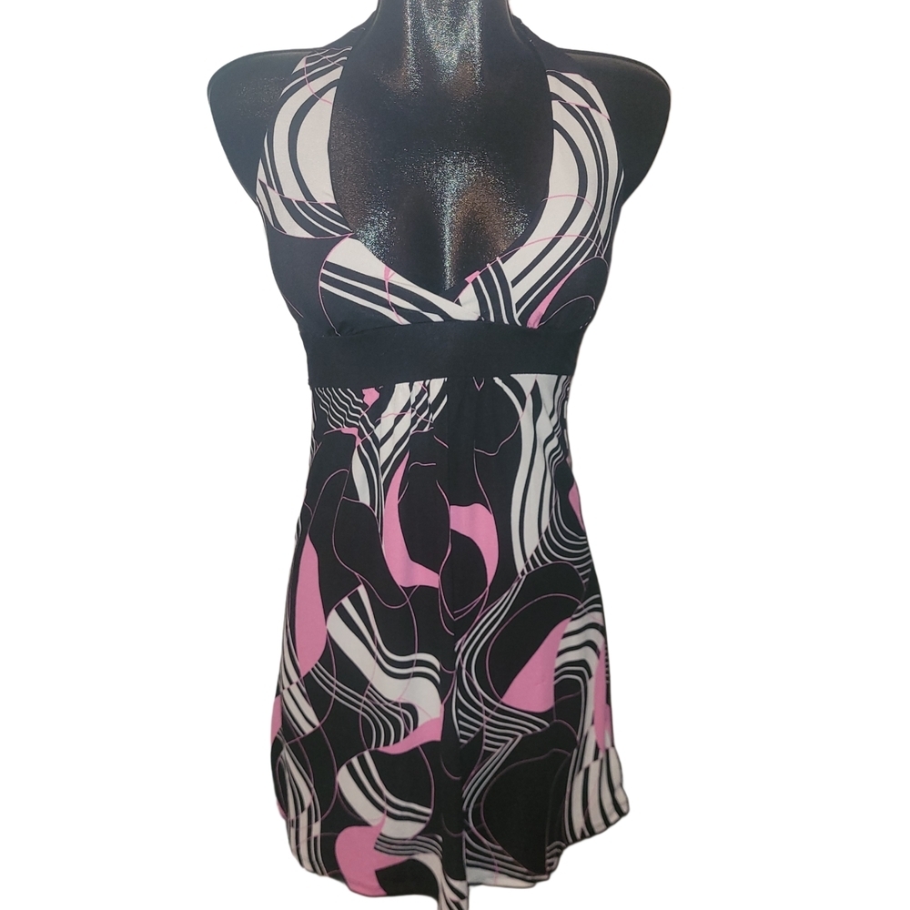 Capucina Stylish Black, White and Pink Halter Summer Dress Size 1